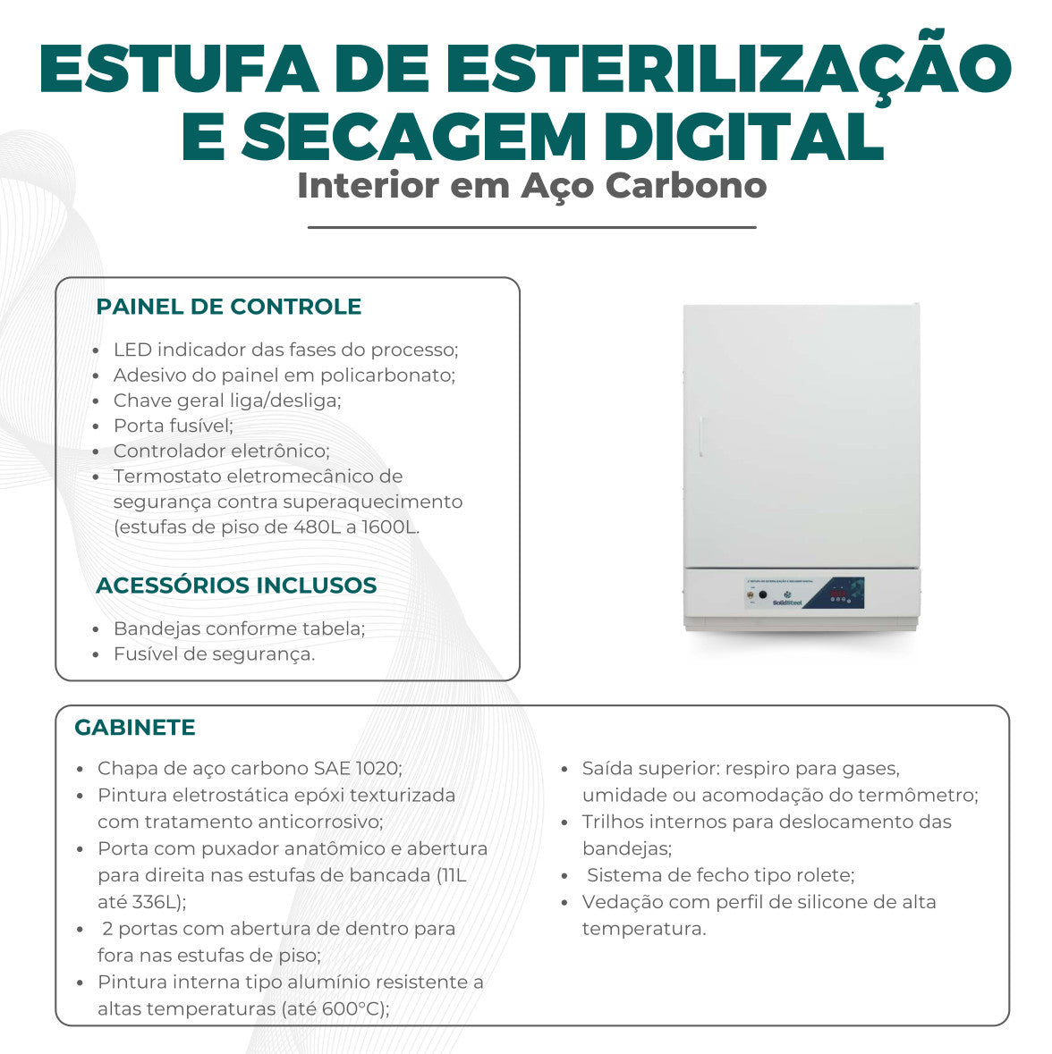 Estufa de Esterilização e Secagem Digital - Solidsteel - Várias Dimensões