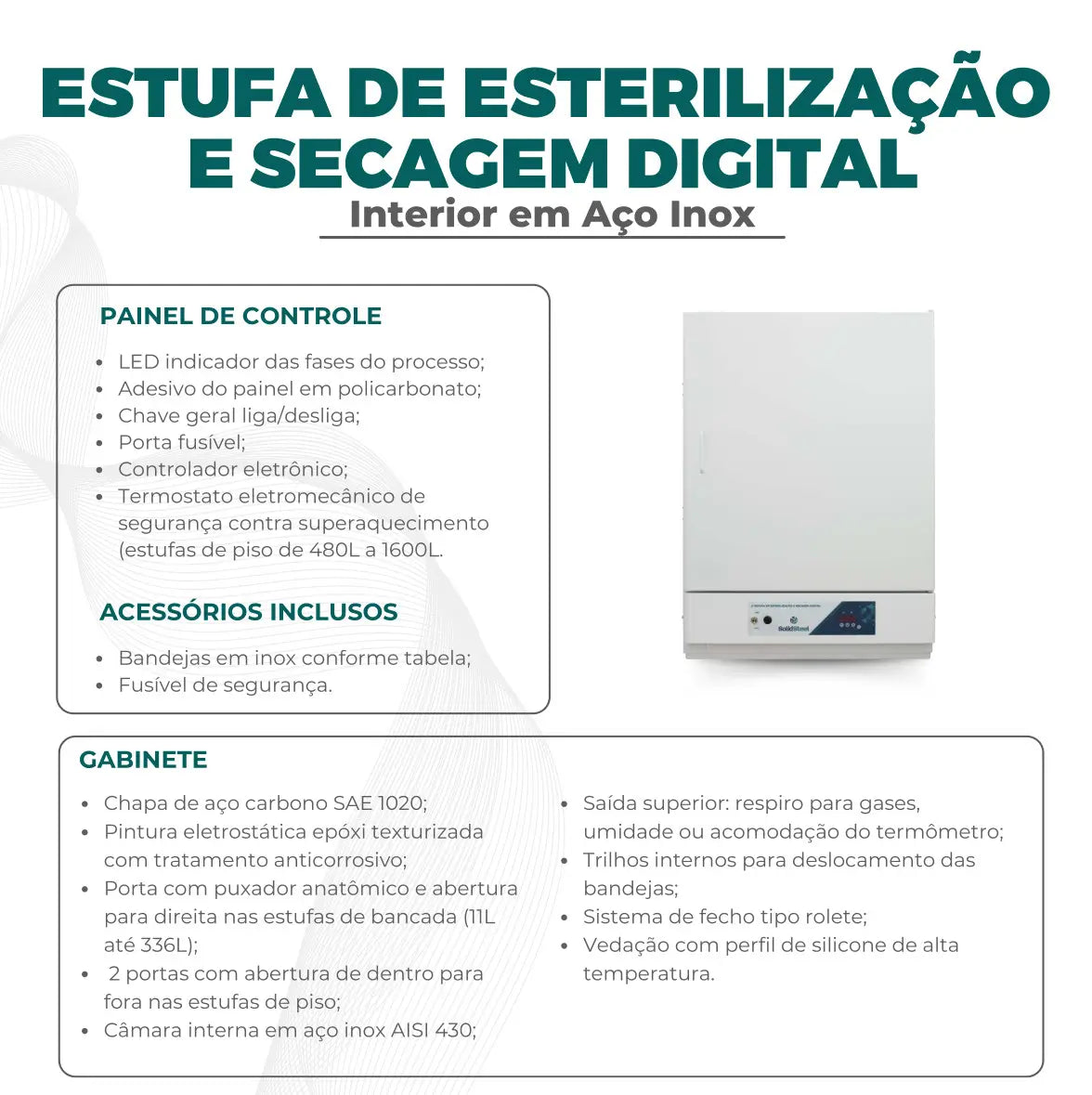 Estufa de Esterilização e Secagem Digital - Capacidade de 11 L a 1600 L