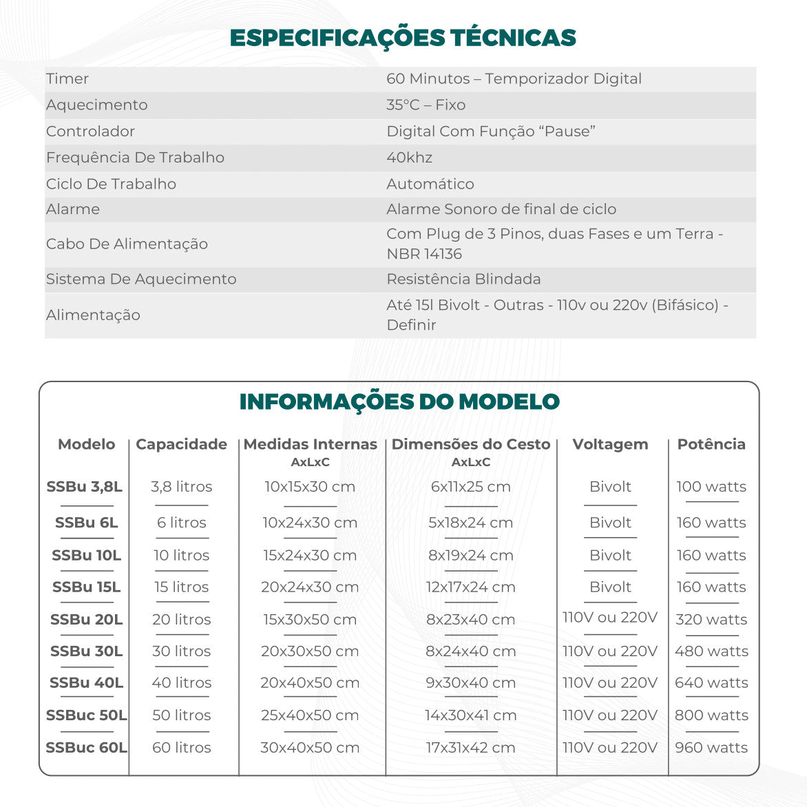 Banho Ultrassonico - Linha SSBU - Solidsteel - Várias Dimensões