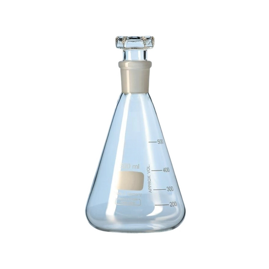 ERLENMEYER DE VIDRO BOROSSILICATO 3.3 COM ROLHA (VIDRO) - VARIAS DIMENSÕES