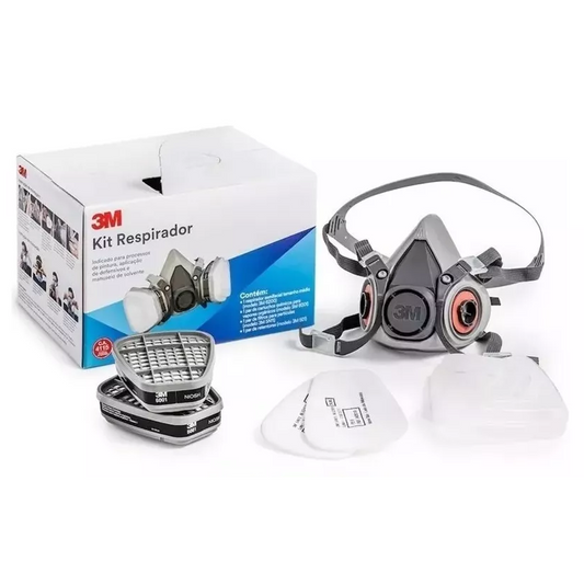 KIT (3M) MÁSCARA RESPIRADOR SEMIFACIAL 6200 + CARTUCHOS PARA VAPORES ORGÂNICOS 6001 + PRÉ-FILTROS 5N11 + RETENTORES 501