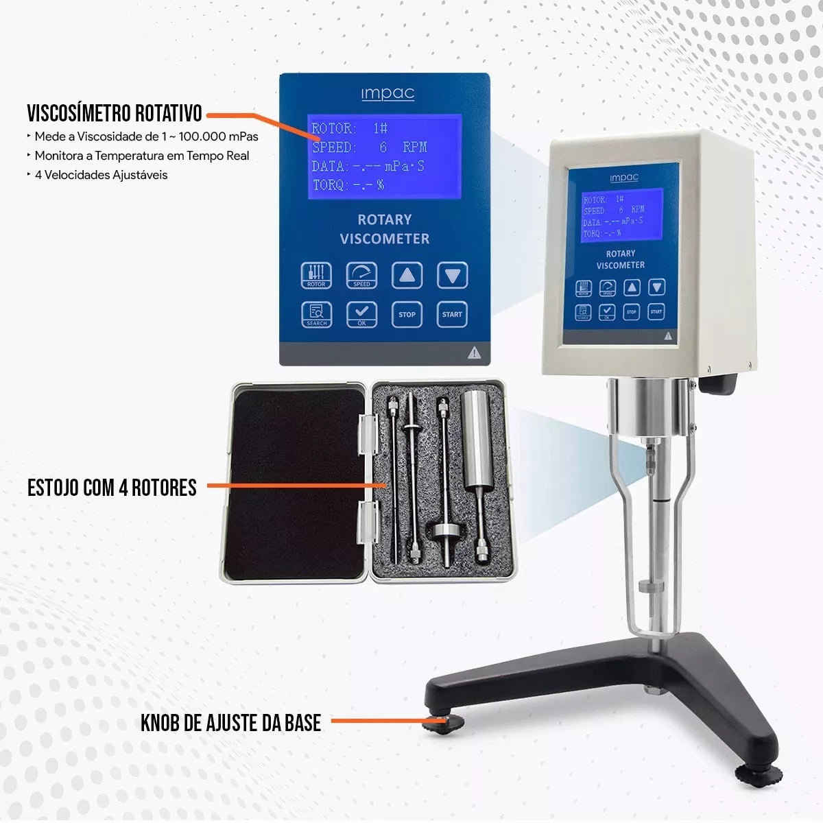 Viscosimetro Rotacional com Sensor de Temperatura - 100.000 mPas - Modelo Ipvi-9S - Impac
