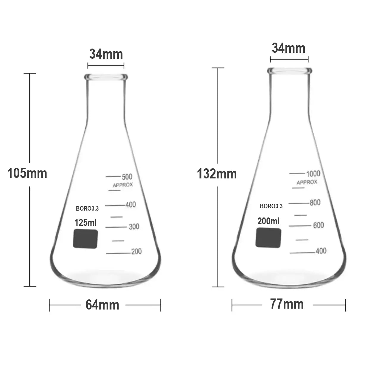 Erlenmeyer Vidro Borossilicato - Boca Estreita - Várias Dimensões