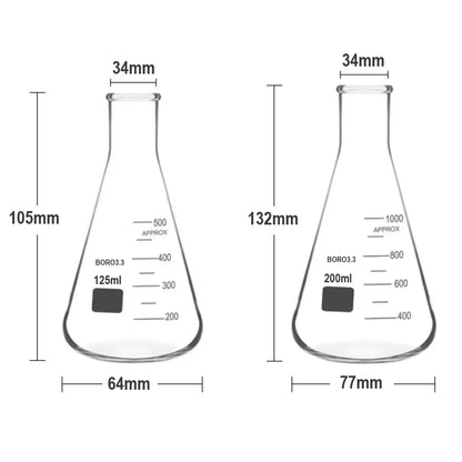 Erlenmeyer Vidro Borossilicato - Boca Estreita - Várias Dimensões