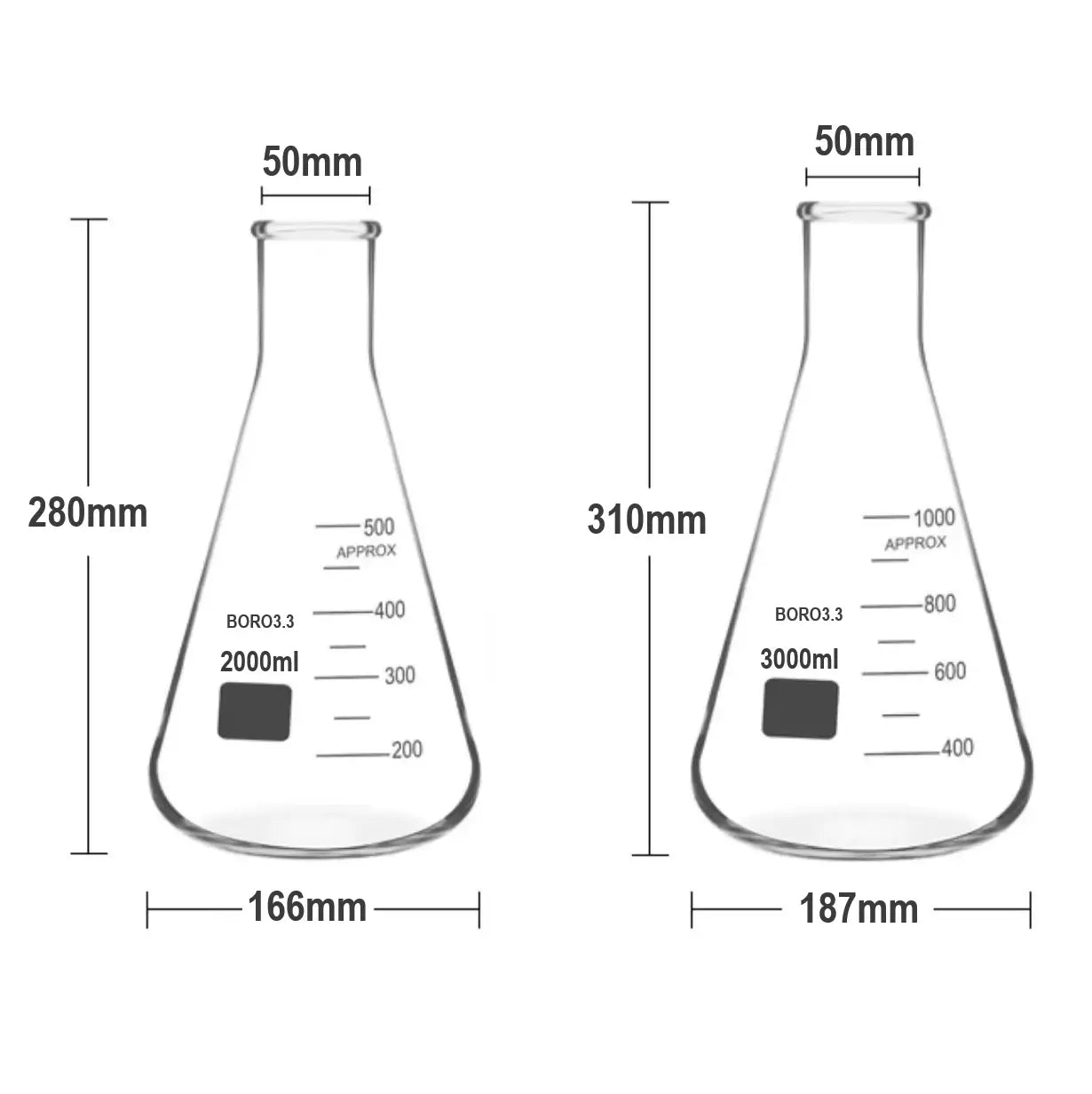 Erlenmeyer Vidro Borossilicato - Boca Estreita - Várias Dimensões