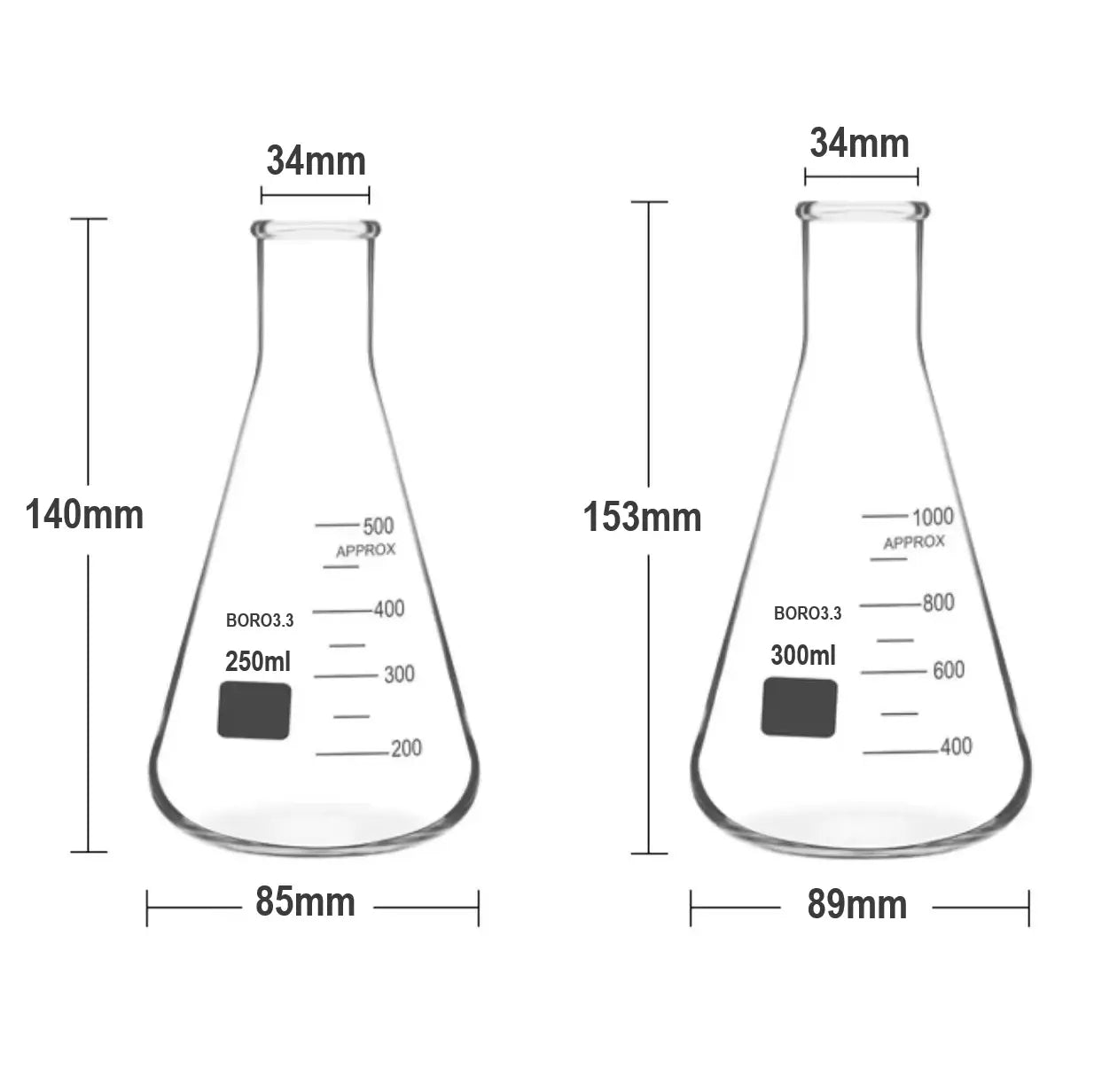 Erlenmeyer Vidro Borossilicato - Boca Estreita - Várias Dimensões
