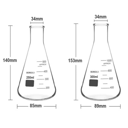 Erlenmeyer Vidro Borossilicato - Boca Estreita - Várias Dimensões