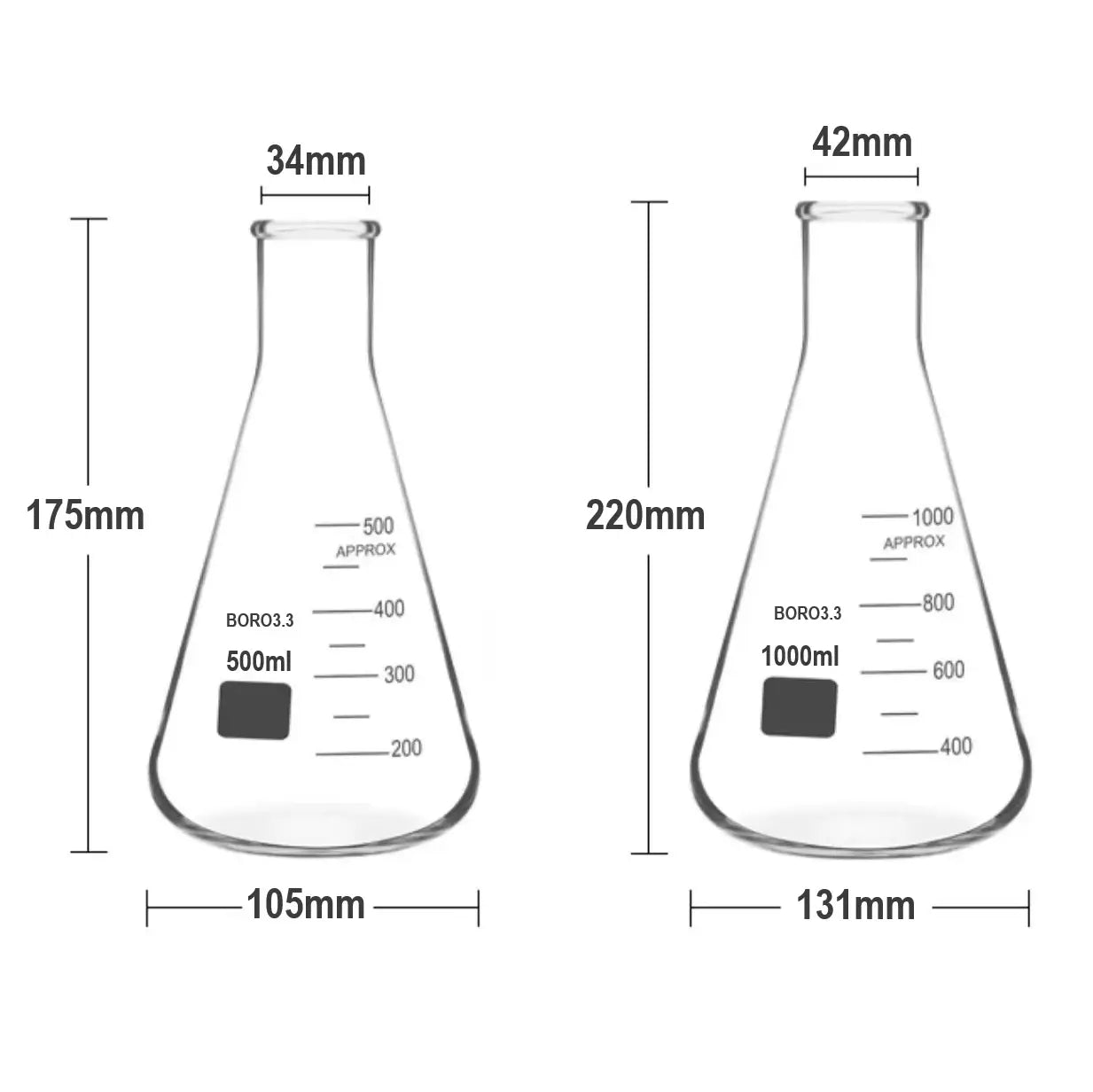 Erlenmeyer Vidro Borossilicato - Boca Estreita - Várias Dimensões