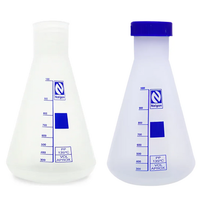 Erlenmeyer de plástico com e sem tampa Nalgon | Mercado da Ciência