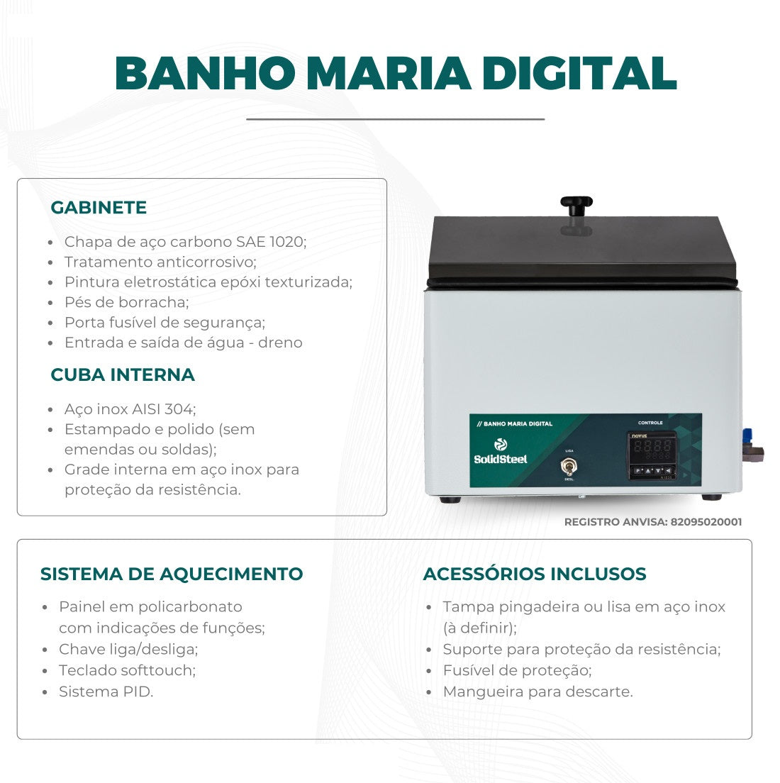 Banho Maria Digital - Linha SSD - Solidsteel - Várias Dimensões