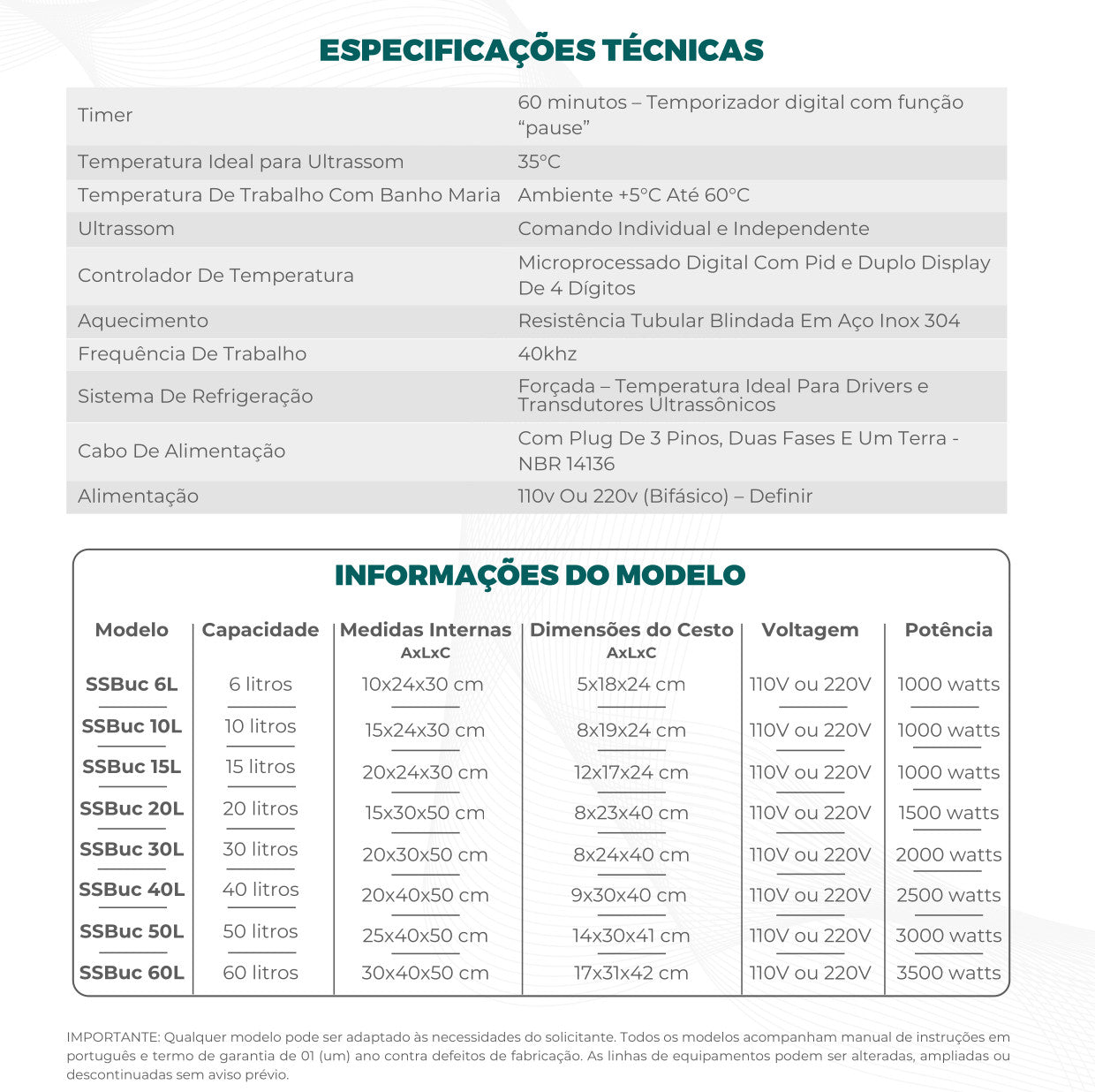Banho Ultrassonico Conjugado - Linha SSBUC - Solidsteel - Várias Dimensões