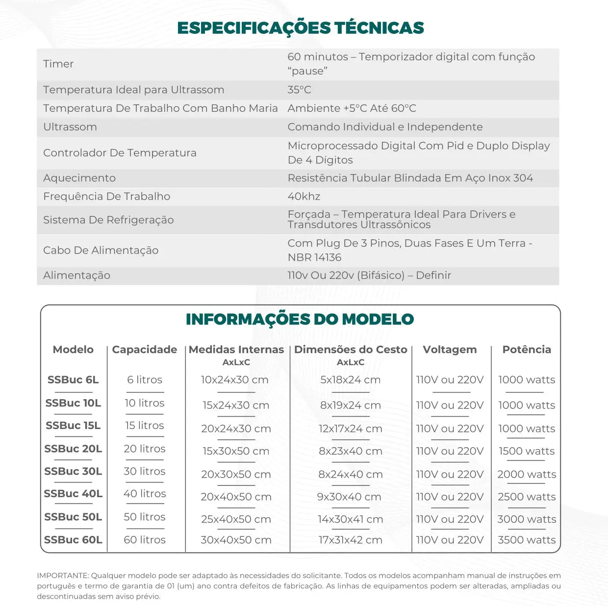 Banho Ultrassonico Conjugado com Banho Maria - Várias Dimensões