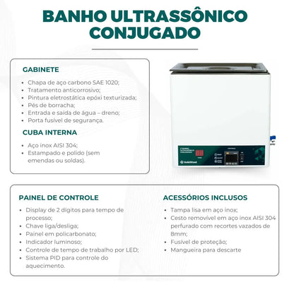 Banho Ultrassonico Conjugado com Banho Maria - Várias Dimensões