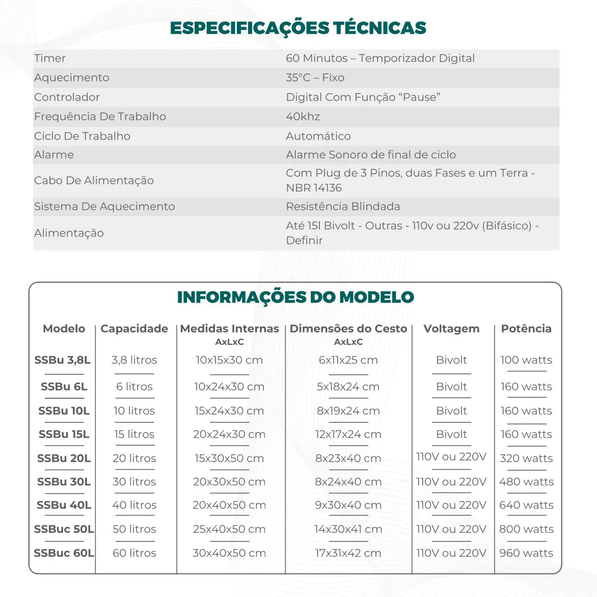 Banho Ultrassonico com Aquecimento até 35°C - 40 kHz - Várias Dimensões