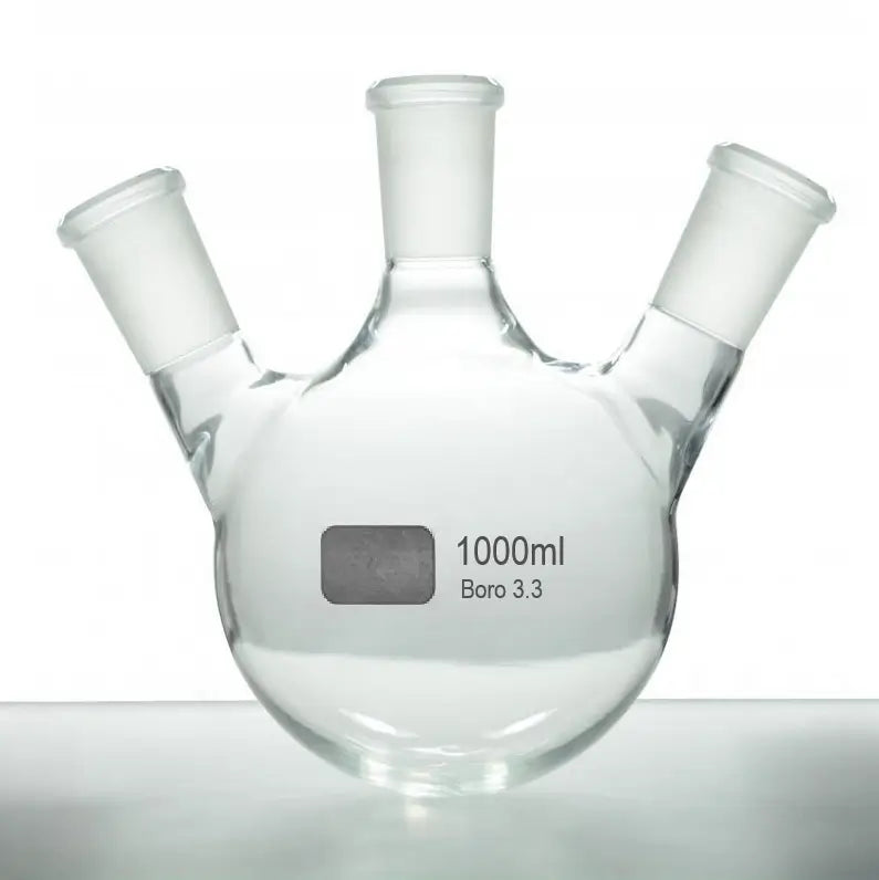 Balão de Fundo Redondo Três Bocas Angulares Juntas 24/40 - Vidro Borossilicato 3.3 - Várias Dimensões