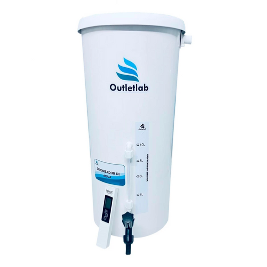 DEIONIZADOR DE ÁGUA - 50 L/H - COM RESINA CATIONICA E ANIONICA + PRÉ FILTRO DE CARVÂO ATIVADO - OUTLETLAB