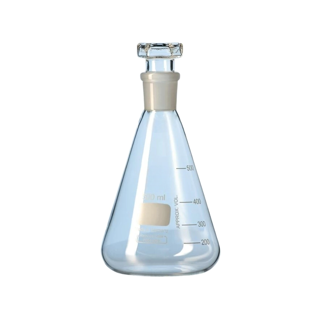 Erlenmeyer de vidro com rolha de vidro | Mercado da Ciência
