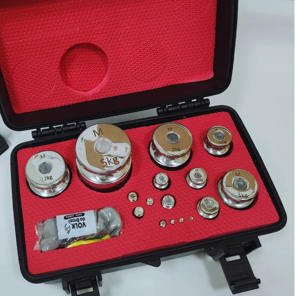 Kit Peso Padrão M1 com Certificado RBC – Aço Inox – 1g A 5kg (16 Peças) – com Maleta