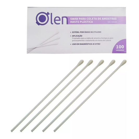 Swab para Coleta de Amostra - Esterilizado com Ponta de Algodão -  Olen - Caixa com 100 Unidades