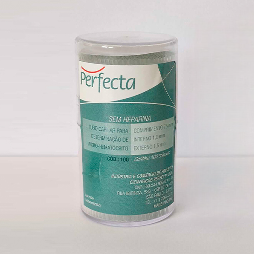 Tubo Capilar sem Heparina - Dimensão de 75 mm - Perfecta - 500 Unidades